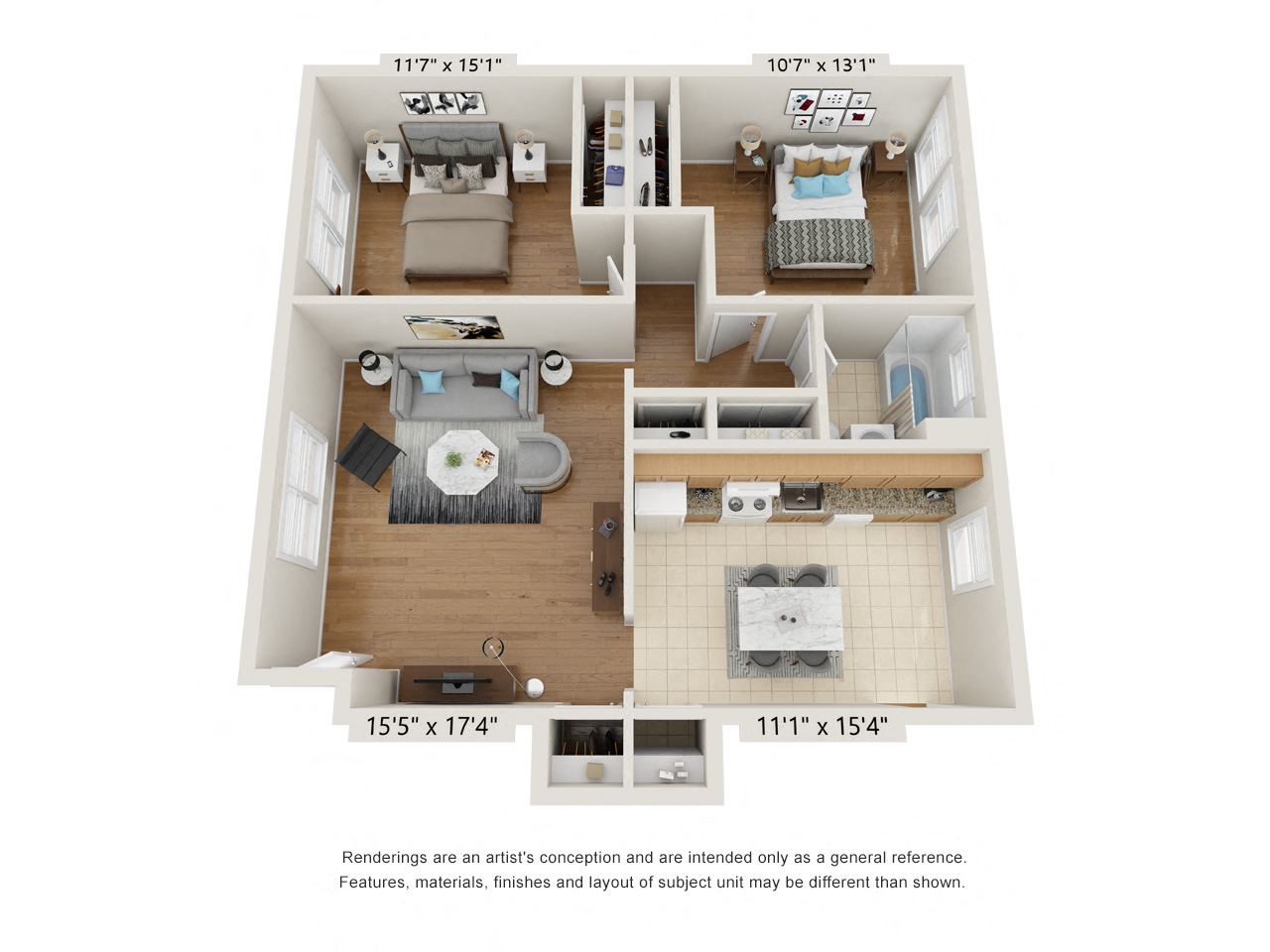 Floor plan for 2 beds, 1 bath, 918 sqft